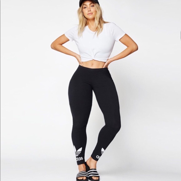 adidas trefoil leggings black and white